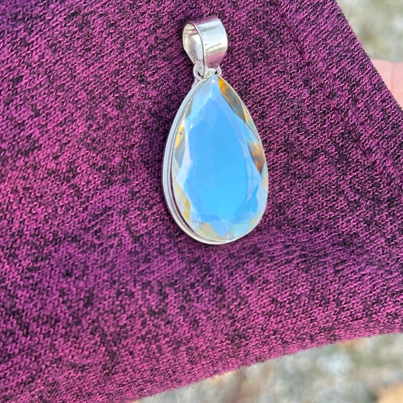Rainbow aura quartz 925 silver pendant - Picture 5 of 10